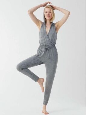 Splendid Active Studio Marled Jumpsuit Gray Racerback Drawstring XS